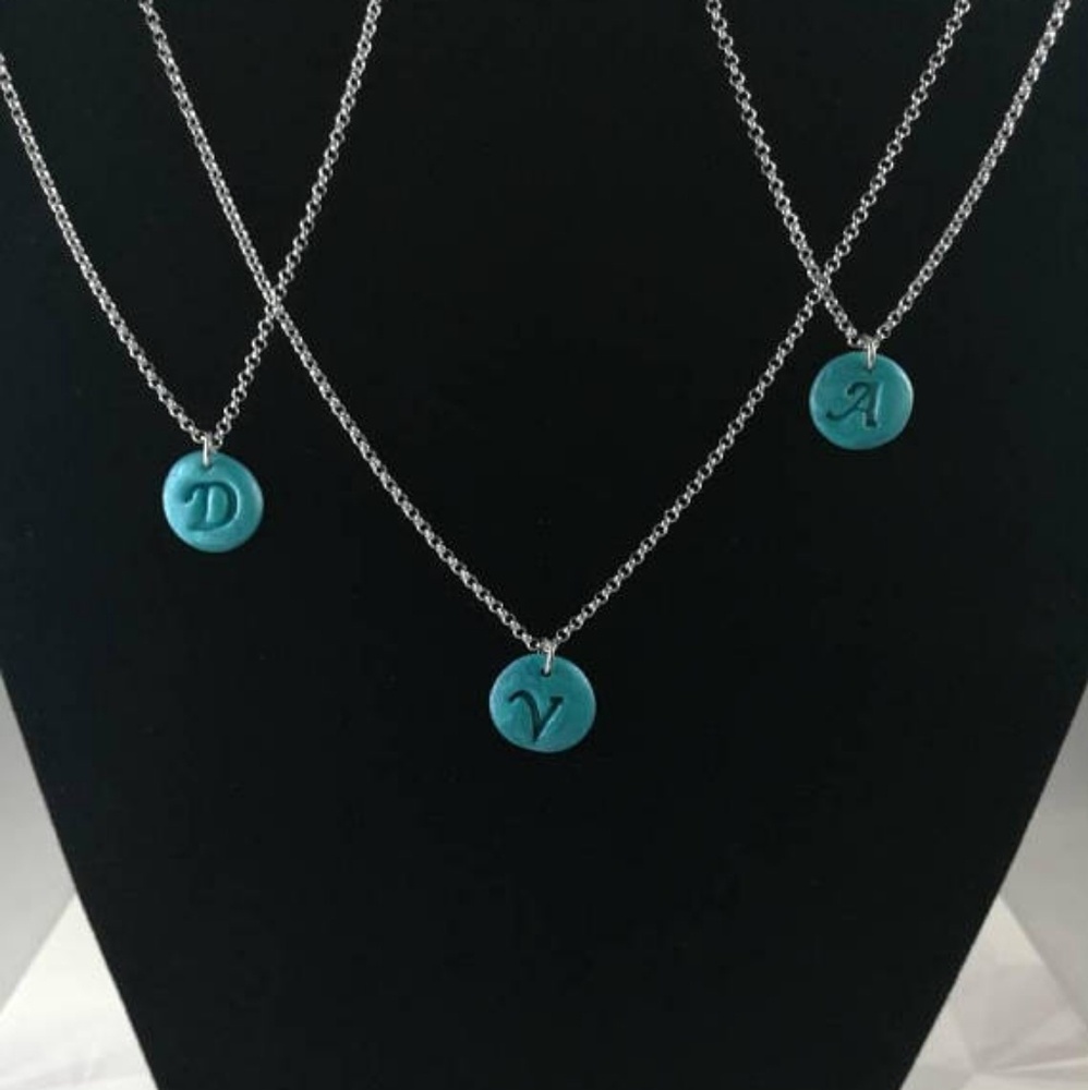 Handmade: polymer clay pendant; initial pendant